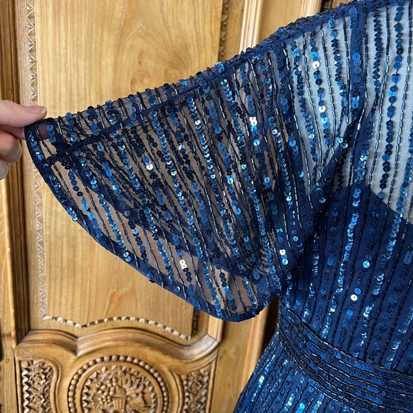 NWT Mac Duggal 14007 Embellished Short Sleeve Empire Waist Dress 6 Blue A-line - Picture 9 of 12